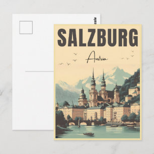 Cartão Postal Linha do horizonte de Retro Áustria Capital Salzbu