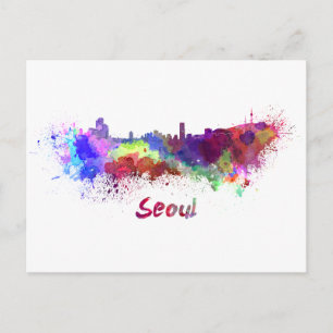 Cartão Postal Linha do horizonte de Seul em aquarela