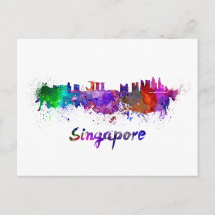 Cartão Postal Linha do horizonte de Singapura em aquarela