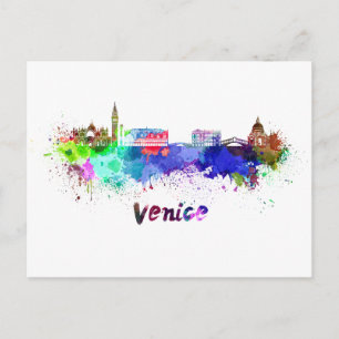 Cartão Postal Linha do horizonte de Veneza com aquarela