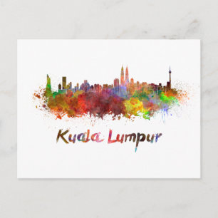 Cartão Postal Linha do horizonte Kuala Lumpur em placas de aquar