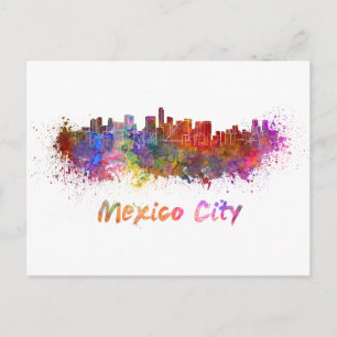 Cartão Postal Linha do horizonte na Cidade do México em aquarel