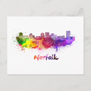 Cartão Postal Linha do horizonte Norfolk em aquarela