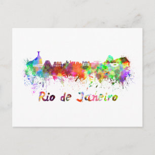 Cartão Postal Linha do horizonte Rio de Janeiro em aquarela