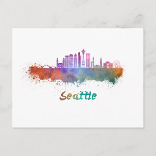 Cartão Postal Linha do horizonte V2 Seattle em aquarela