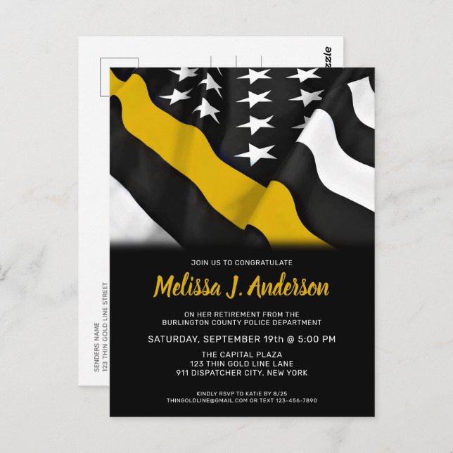 Cartão Postal Linha Dourada Thin Personalizada de Aposentação do (Frente/Verso)