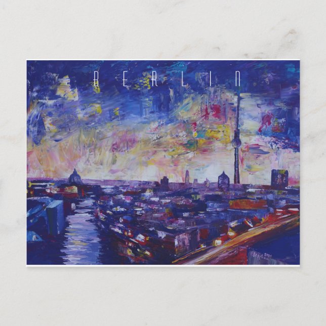 Cartão Postal Linha Impressionante de Berlim à Noite (Frente)