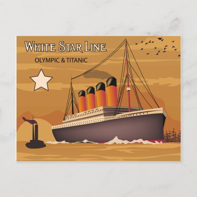 Cartão Postal Linha White Star, Olimpiadas e navio de alto mar T (Frente)