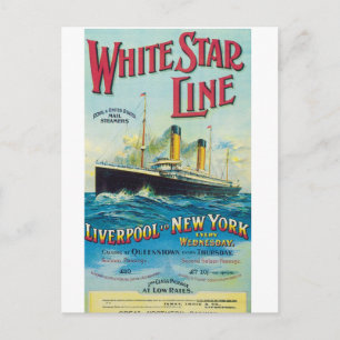 Cartão Postal Linha White Star, poster de viagens do mar Vintage