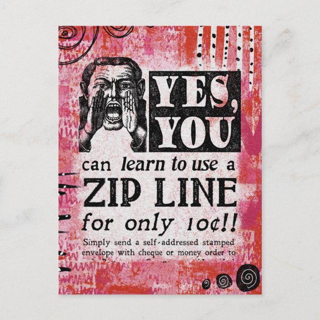 Cartão Postal Linha Zip - Anúncio engraçado de vinheta (Frente)
