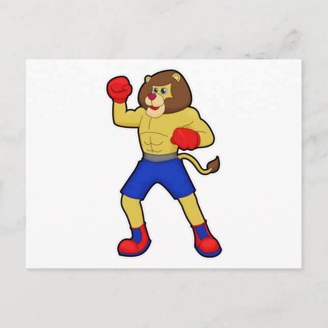 Cartão Postal Lion at Boxing with Boxing gloves (Frente)