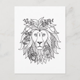 Cartão Postal Lion E Flores