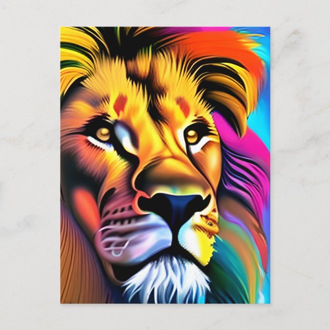 Cartão Postal Lion Face Mystical Fantasy Art (Frente)