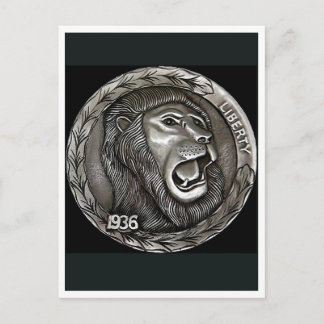 Cartão Postal Lion. Hobo nickel coin. Postcard