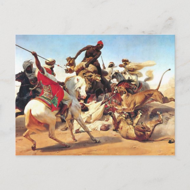 Cartão Postal Lion Hunt by Vernet (Frente)