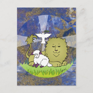 Cartão Postal Lion Lamb e Dove