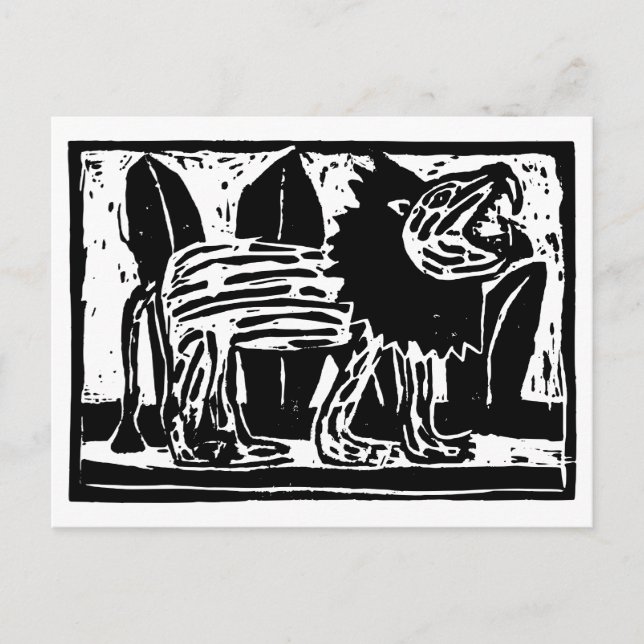Cartão Postal Lion Lino Cortado Negro e Branco (Frente)