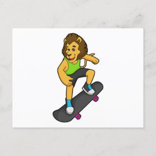 Cartão Postal Lion Skater Skateboard