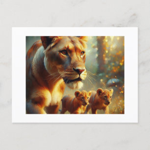 Cartão Postal Lioness com Cubs,