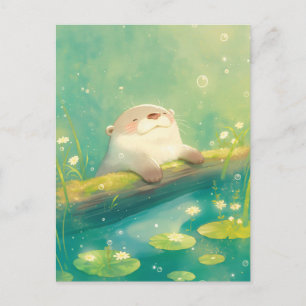 Cartão Postal Lírio de água de lontra em aquarela feliz