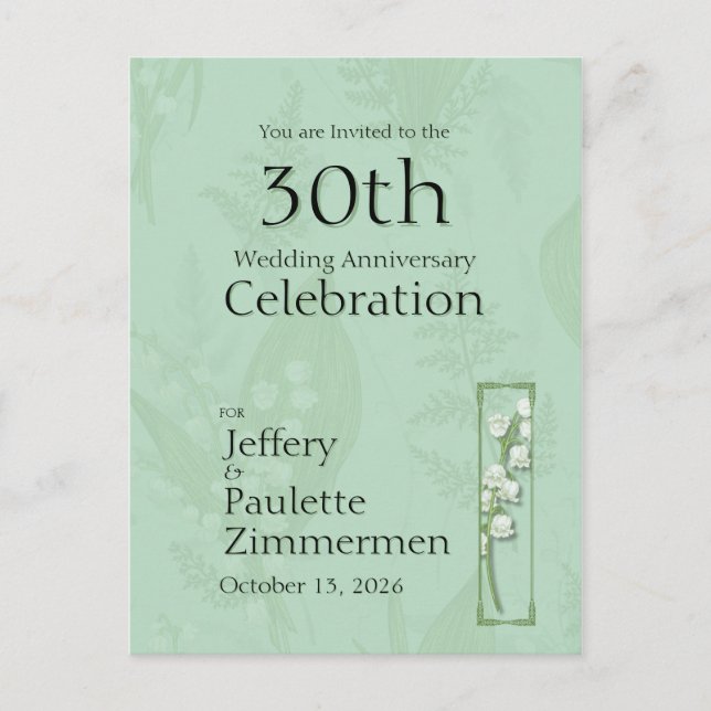 Cartão Postal Lírio do Vale com Samambaias || Verde Salvia Custo (Frente)