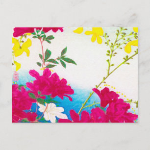 Cartão Postal Lírios do dia japonês - magenta, azul amarelo
