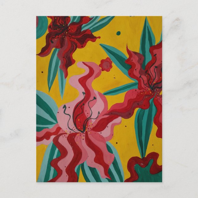 Cartão Postal lírios, flores, abstração, abstracionismo, (Frente)