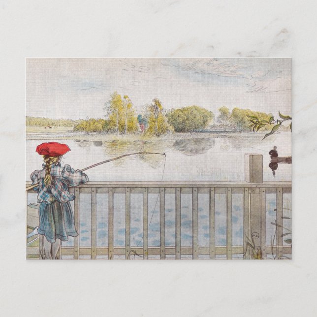 Cartão Postal Lisbeth uma garotinha pescando por Carl Larsson (Frente)