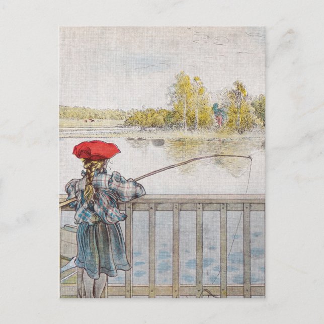 Cartão Postal Lisbeth uma garotinha pescando por Carl Larsson (Frente)