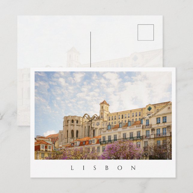 Cartão Postal Lisboa - Convento do Carmo e Edifícios Modernos (Frente/Verso)