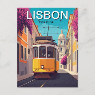 Cartão Postal Lisboa Portugal Bonde Amarelo Estilo Anime Românti