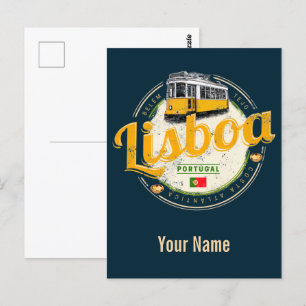 Cartão Postal Lisboa Portugal com Tram Vintage Souvenir