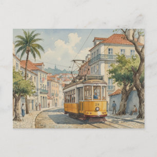 Cartão Postal Lisboa Portugal Elétrico Amarelo Viagem