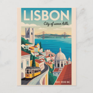 Cartão Postal Lisboa Portugal Silhueta Retro da Cidade Viagem