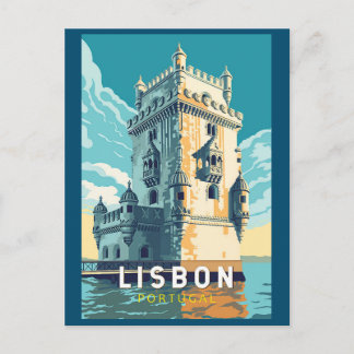 Cartão Postal Lisboa Portugal Torre de Belém Arte de Viagem Vint