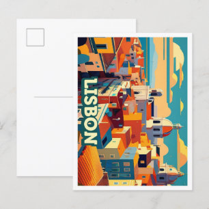 Cartão Postal Lisboa Portugal Viagem artístico colorido