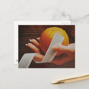 Cartão Postal Lista de Ingredientes de Fruta Laranja Segurada à