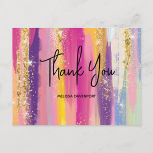 Cartão Postal Listras de Arco-Íris com Brilho Falso Obrigada