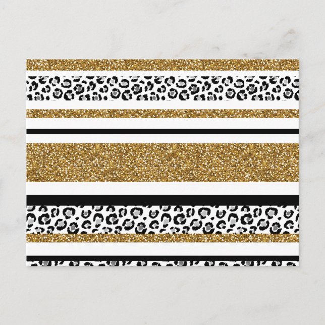 Cartão Postal Listras de leopardo glitter dourado fofo e moderno (Frente)