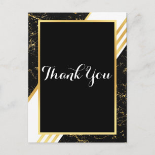 Cartão Postal Listras de mármore dourado tipografia preta Obriga