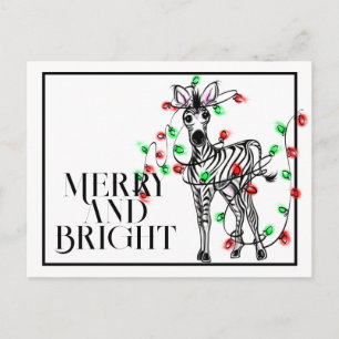 Cartão Postal Listras festivas de Natal Zebras   luzes cintilant