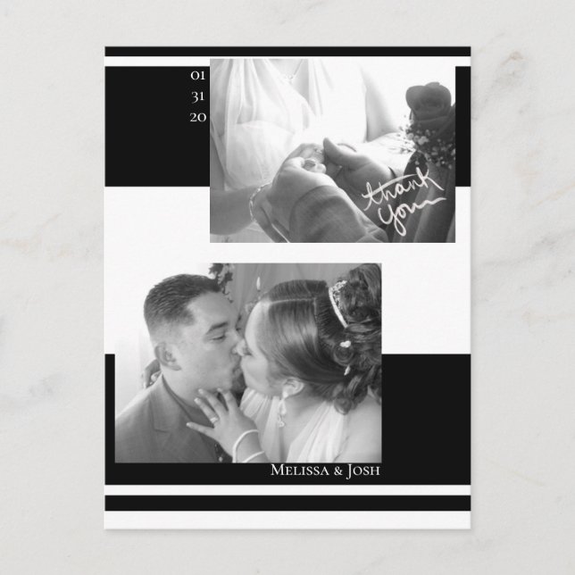 Cartão Postal Listras Minimalistas Casamento Preto e Branco (Frente)