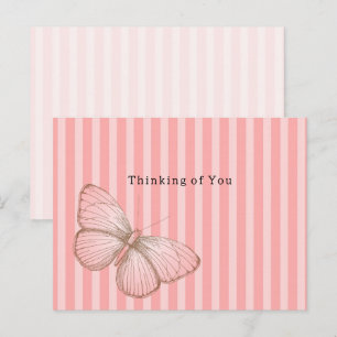 Cartão Postal Listras Rosa com Borboleta Pensando em você