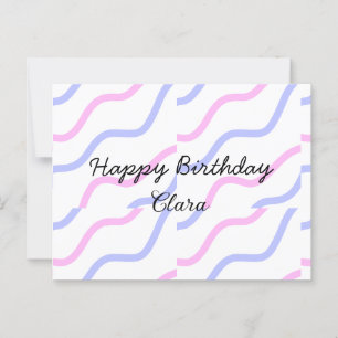 Cartão Postal Listras roxas rosa feliz aniversário adicionar nom