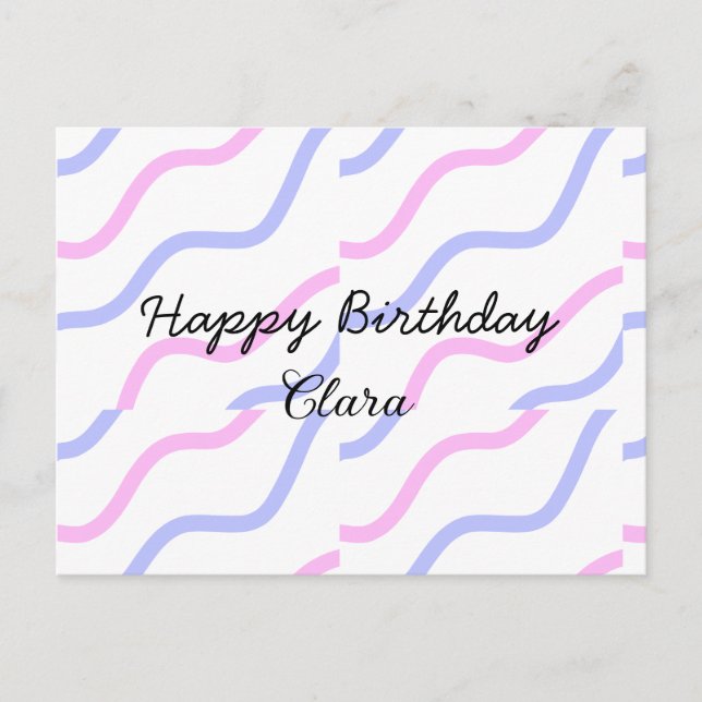Cartão Postal Listras roxas rosa parabéns adicionar nome texto (Frente)