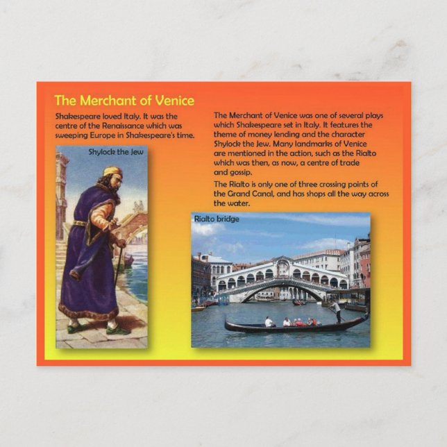 Cartão Postal Literatura, Shakespeare, comerciante de Veneza (Frente)