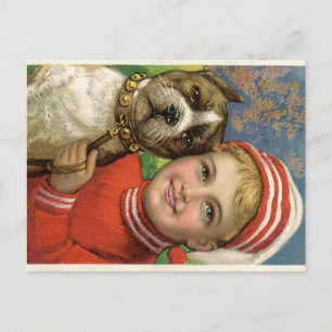 Cartão Postal Litógrafo Colorido de Jovens e Cachorros