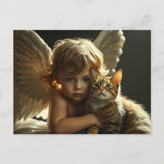 Cartão Postal little angel with his cat