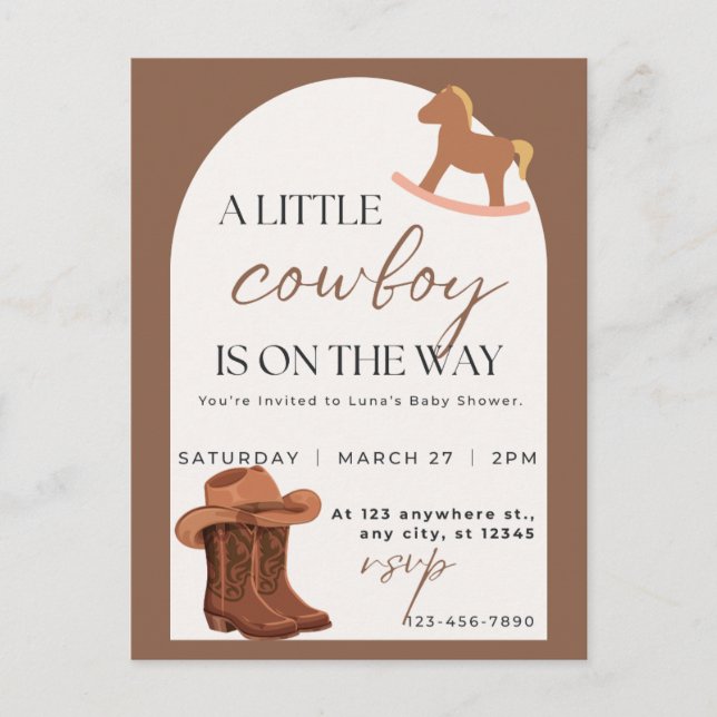 Cartão Postal  Little Cowboy Western Baby Shower Invitation (Frente)