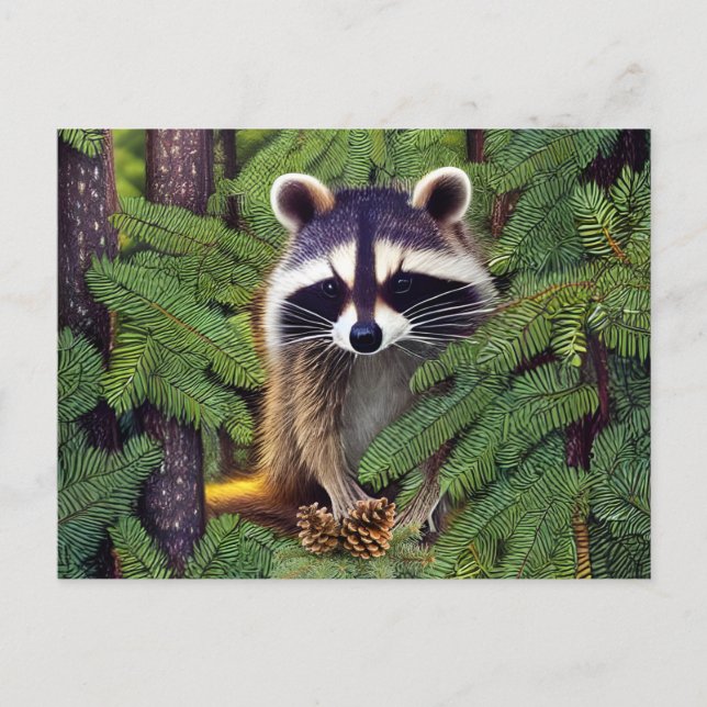 Cartão Postal Little Woodland Wilderness Raccoon (Frente)